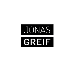 Logo mit dem Namen JONAS in weißen Versalien auf schwarzem Hintergrund über GREIF, ebenfalls in weißen Versalien, jeweils als Ausdruck unseres Engagements für Vollblut-Kunden.